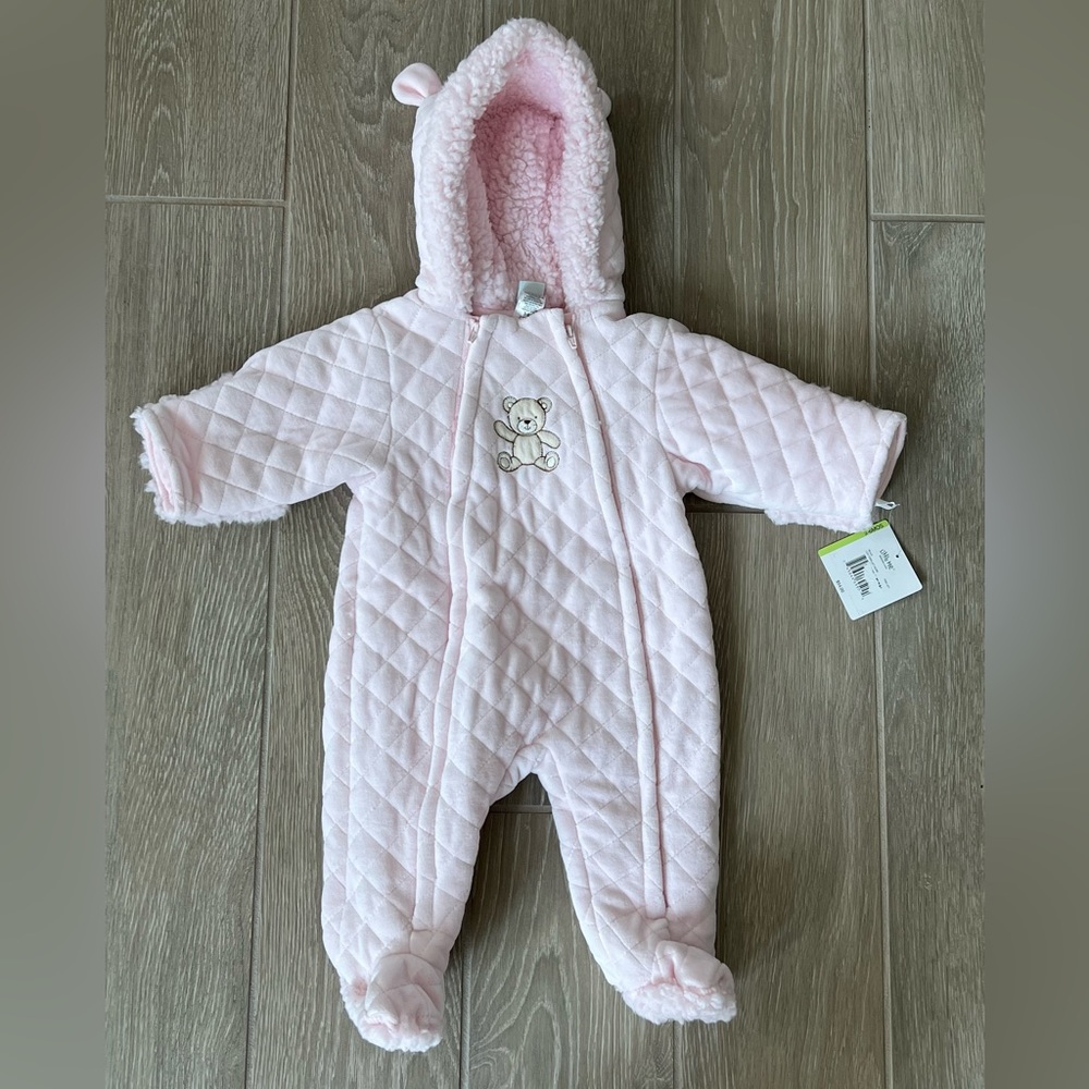 Little Me Girls Faux Fur Hooded Teddy Bear Onesie 3-6 months